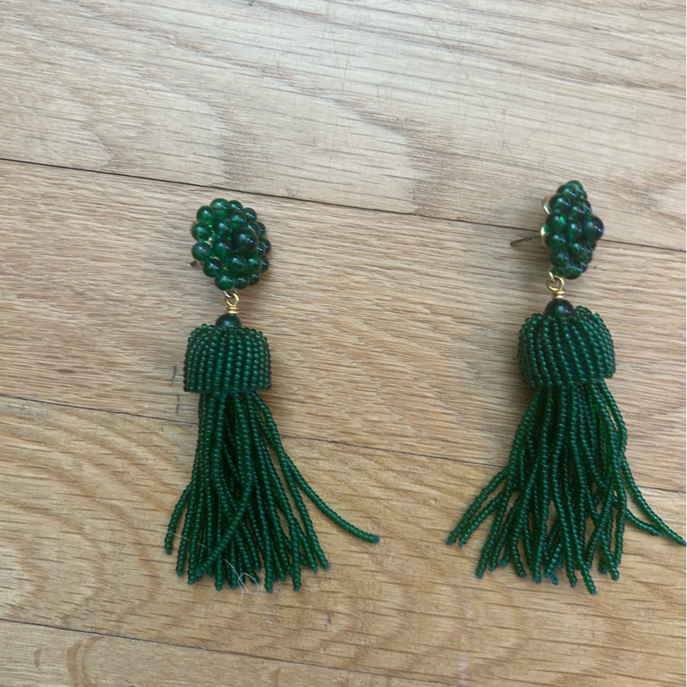 Green Beaded Tassel Earrings